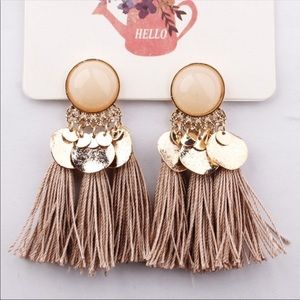 Beige Gem and Tassle Earrings. Perfect for Fall!!